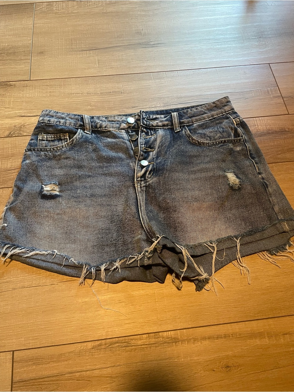 Distressed jean shorts